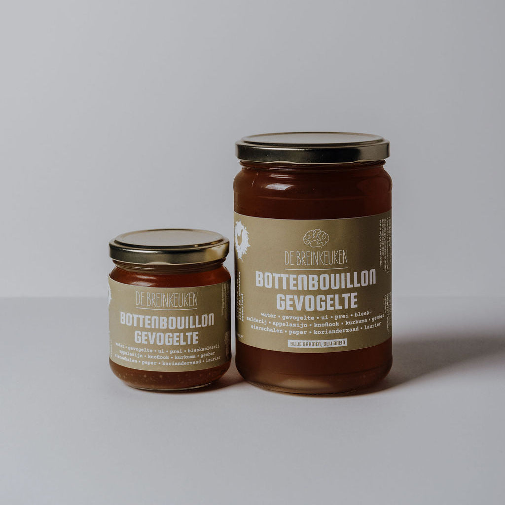Bottenbouillon gevogelte van De Breinkeuken in twee formaten, groot en klein